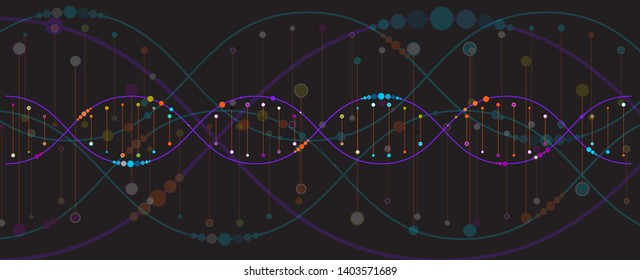 Vector illustration showing the structure of a DNA molecule on a black background.