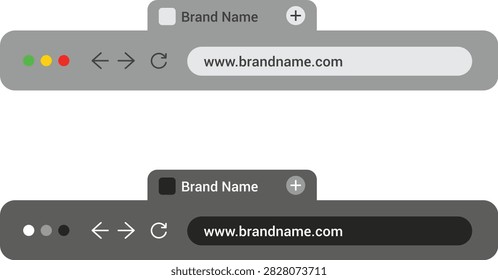 A vector illustration showing two variations of a web browser address bar interface, featuring a tab, navigation buttons, and a URL input field in both light and dark themes.