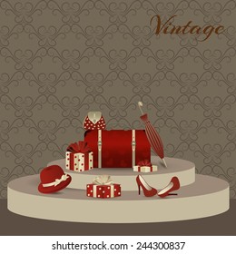 Vector illustration of showroom podium with ladies accessories