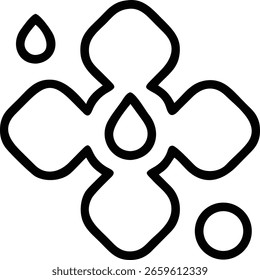 The vector illustration shows an abstract, four-petal flower with water drop elements. Perfect for representing nature, purity, or natural beauty in designs.