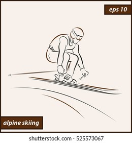 Vector illustration. Illustration shows a Alpine skier skiing downhill. Winter sport