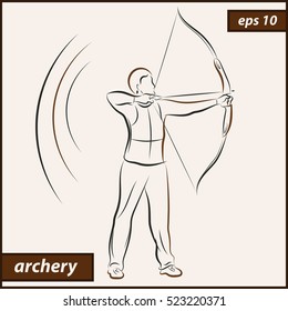 Vector illustration. Illustration shows a archer aims at the target. Archery. Sport