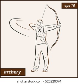 Vector illustration. Illustration shows a archer aims at the target. Archery. Sport