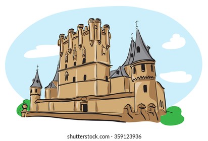 Vector illustration. Illustration shows a architectural monument. Ancient castle