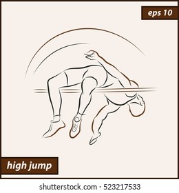 Vector Illustration. Illustration Shows A Athlete Performs A High Jump. Sport. High Jump