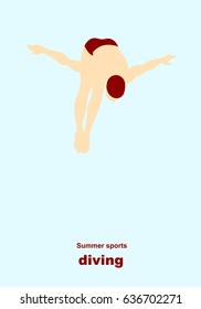 Vector illustration. Illustration shows a athlete performs acrobatic moves. Sport. Diving.