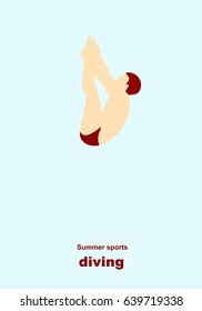 Vector illustration. Illustration shows an athlete performs acrobatic moves. Sport. Diving