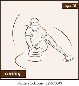 Vector illustration. Illustration shows a athlete playing curling. Curling. Winter sport