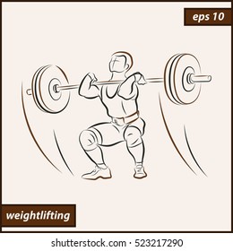 Vector illustration. Illustration shows a athlete raises the bar. Sport. Weightlifting