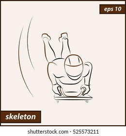 Vector illustration. Illustration shows a athlete rides on a sled headfirst. Skeleton. Winter sport