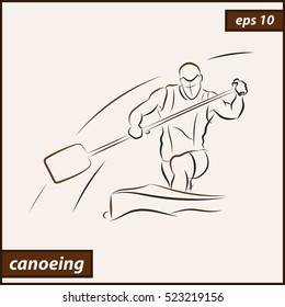 Vector illustration. Illustration shows a athlete rowing paddle canoe. Sport. Canoeing
