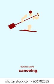 Vector illustration. Illustration shows a athlete rowing paddle canoe. Sport. Canoeing.