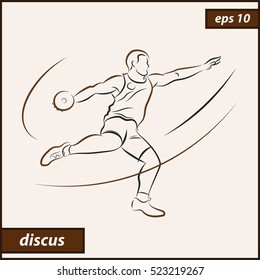 Vector illustration. Illustration shows a athlete throwing disc. Sport. Discus