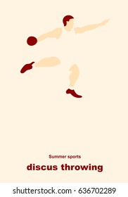 Vector illustration. Illustration shows a athlete throwing disc. Sport. Discus.