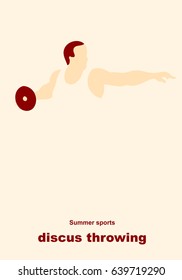 Vector illustration. Illustration shows a athlete throwing disc. Sport. Discus