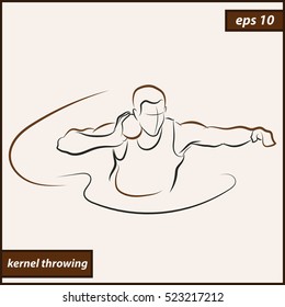 Vector illustration. Illustration shows a athlete throws the kernel. Sport. Kernel throwing