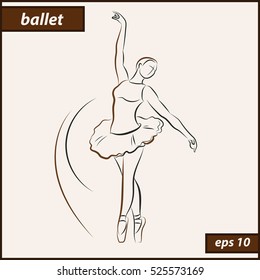 Vector illustration. Illustration shows a Ballerina in motion. Art. Ballet