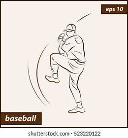 Vector illustration. Illustration shows a baseball player throwing the ball. Sport. Baseball
