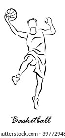 Vector illustration. Illustration shows a Basketball player jumping with the ball. Basketball