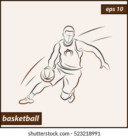 Vector illustration. Illustration shows a basketball player in the attack. Sport. Basketball