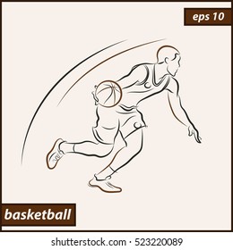 Vector illustration. Illustration shows a basketball player in the attack. Sport. Basketball