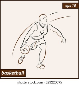 Vector illustration. Illustration shows a basketball player in the attack. Sport. Basketball