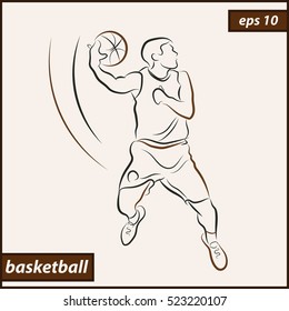 Vector illustration. Illustration shows a basketball player throws a ball in a basket. Sport. Basketball
