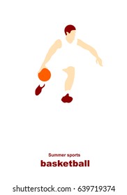 Vector illustration. Illustration shows a basketball player in the attack. Sport. Basketball