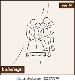 Vector illustration. Illustration shows a bobsledder disperse the car. Bobsleigh. Winter sport