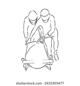 Vektorgrafik. Die Abbildung zeigt einen Bobfahrer, der auf dem Auto fährt. Bobschlitten. Wintersport