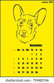 Vector illustration shows Calendar for 2018 year. Year of the yellow dog
