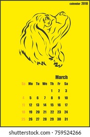 Vector illustration shows Calendar for 2018 year. Year of the yellow dog