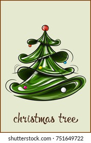 Vector illustration shows Christmas tree. New Year and Christmas card