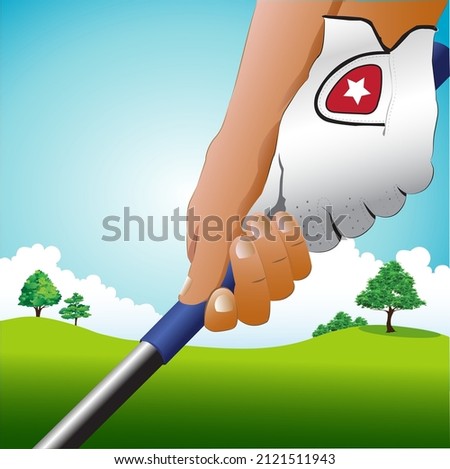 The vector illustration shows the correct grip of the golf club.