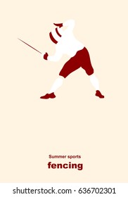 Vector illustration. Illustration shows a fencer in attack. Sport. Fencing.