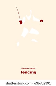 Vector illustration. Illustration shows a fencer in attack. Sport. Fencing.