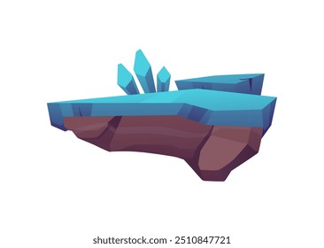 A ilustração vetorial mostra uma plataforma de gelo de pedra flutuante decorada com cristais. Ideal para um design divertido em um fundo isolado em um estilo de desenho animado.