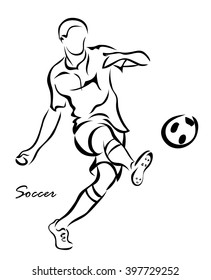 Vector illustration. Illustration shows a football player kicks the ball. Soccer