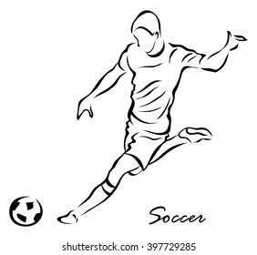 Vector illustration. Illustration shows a football player kicks the ball. Soccer