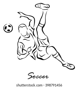 Vector illustration. Illustration shows a football player kicks the ball. Soccer