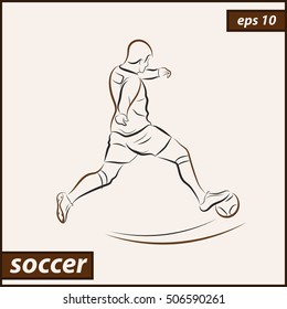 Vector illustration. Illustration shows a football player kicks the ball. Soccer