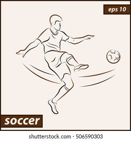 Vector illustration. Illustration shows a football player kicks the ball. Soccer
