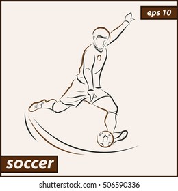 Vector illustration. Illustration shows a football player kicks the ball. Soccer