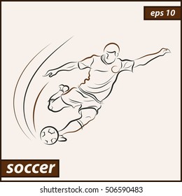 Vector illustration. Illustration shows a football player kicks the ball. Soccer