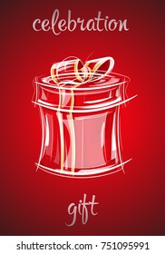 Vector illustration shows Gift box with bow for the holiday. Festive card