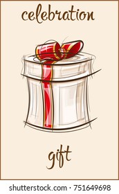 Vector illustration shows Gift box with bow for the holiday. Christmas card