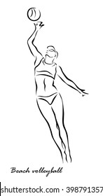 Vector illustration. Illustration shows a Girls playing beach volleyball