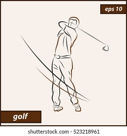 Vector illustration. Illustration shows a golfer hit the ball with the stick. Sport. Golf