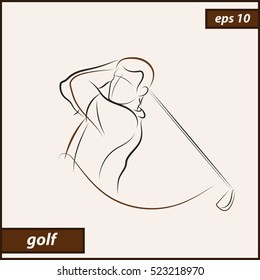 Vector illustration. Illustration shows a golfer hit the ball with the stick. Sport. Golf