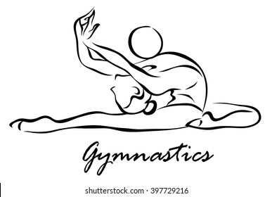 Vector illustration. Illustration shows a Gymnast performing exercises with the ball. Gymnastics